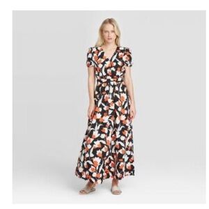 Who What Wear Black and Orange Floral Maxi Dress